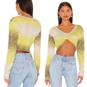 For Love & Lemons Celeste Twist Front Crop Sweater Green Ombre | REVOLVE Small